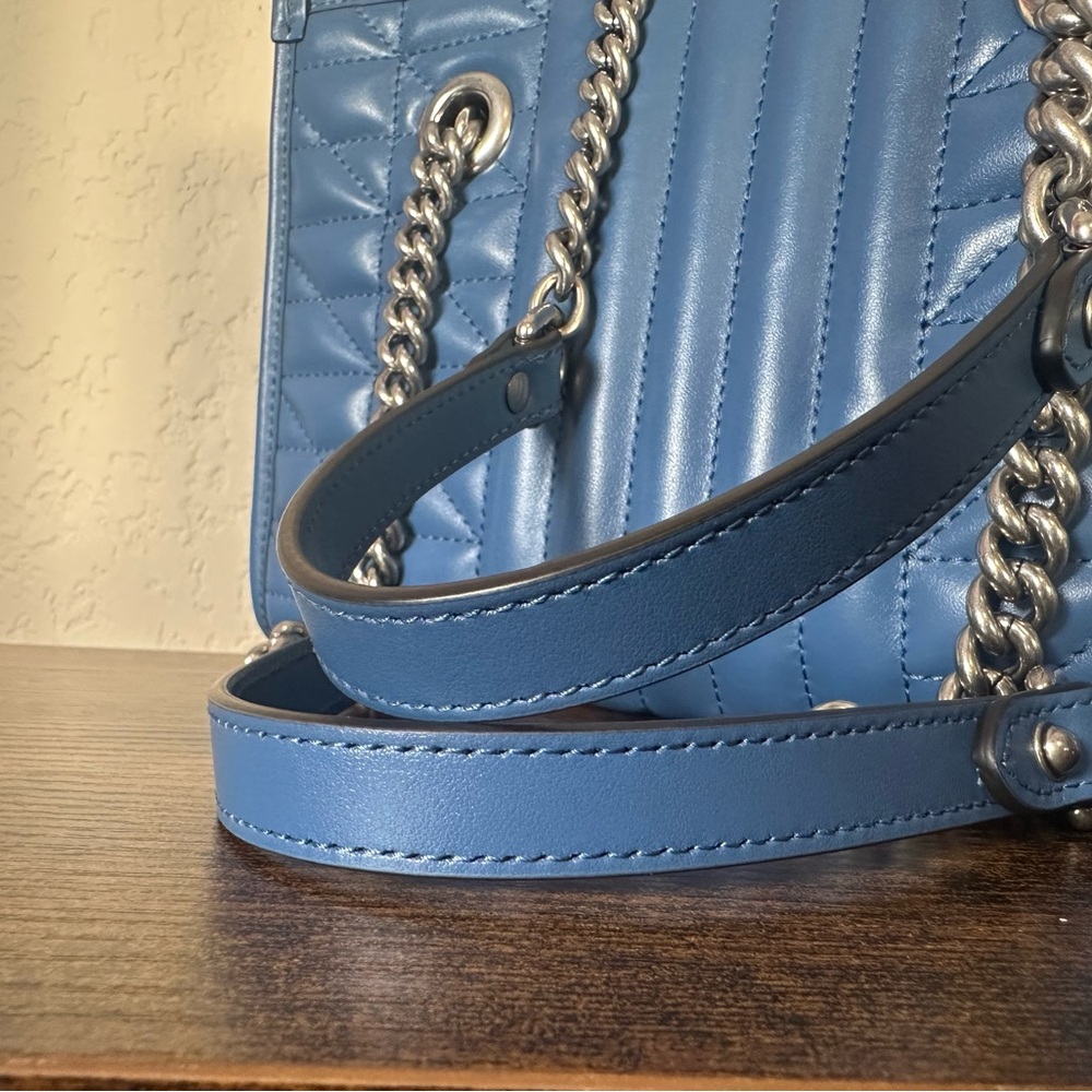 Authentic Gucci Blue Marmont Quilted Leather Chain Shoulder Tote - Picture 11 of 15